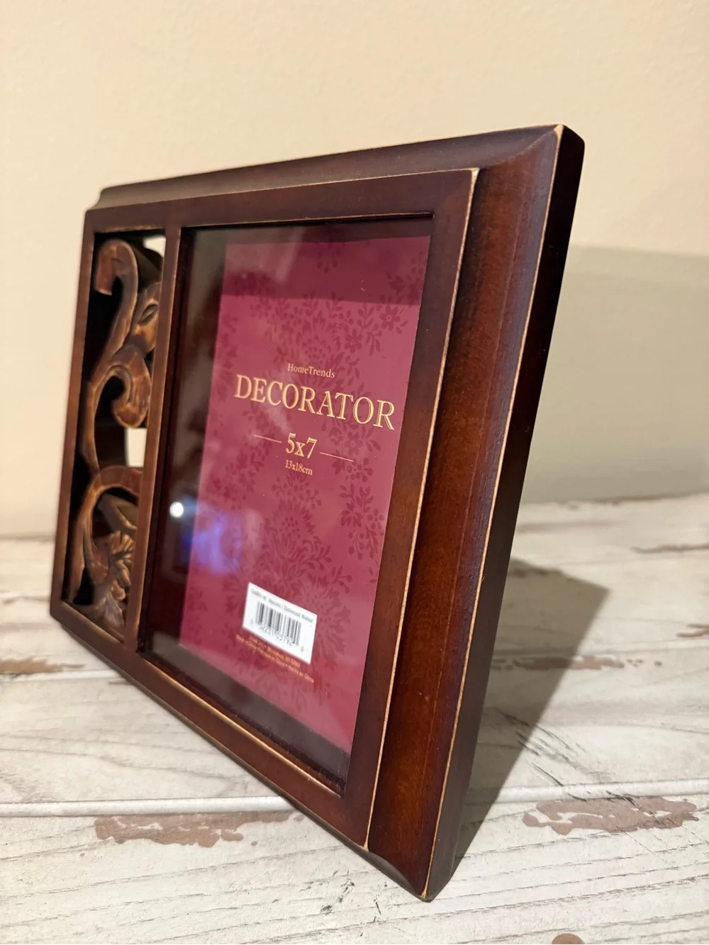 HomeTrends Marcello Distressed Walnut 5x7 Photo Frame with Carved Wood Accent